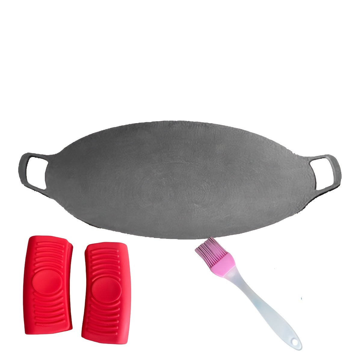 

4pcs Cast Iron Bbq Grill Pan Set - , Easy Clean, Oval For Outdoor Camping, Picnics, Multi-use Frying & Grilling