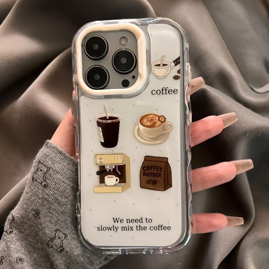 TEMU Phone Case - High-quality Jelly Wave Patterned White Artistic Coffee Phone Case Suitable For Iphone 11, 12, 13, 14, 15, And 16 Pro Max
