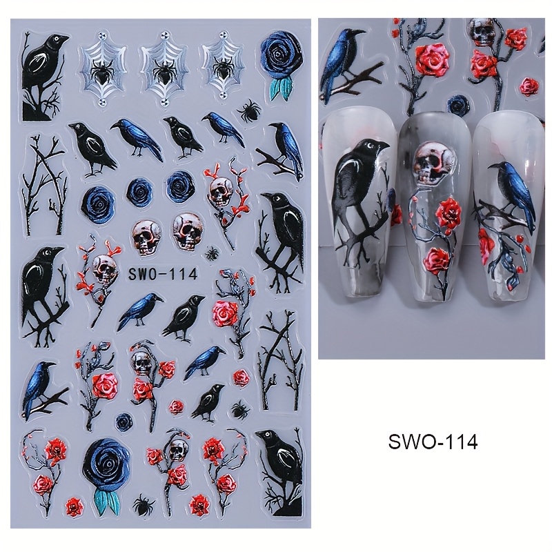 ZOPJUMA 5 Stück Halloween 3D Nagelsticker – Selbstklebende Nail Art Aufkleber Für Gruselige Designs