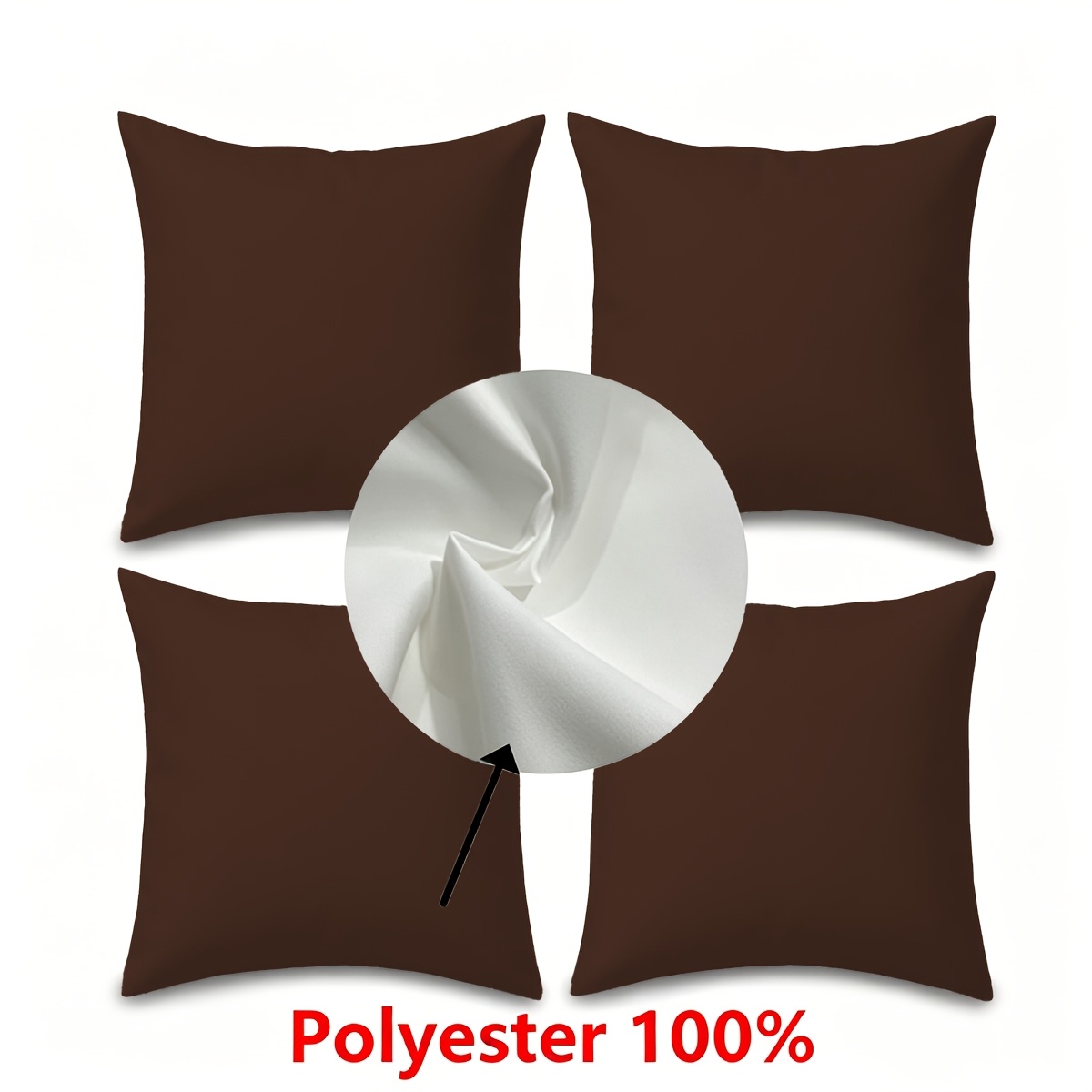 TEMU 4pcs Pillowcases, Dark Brown Solid Pattern Decorative Cushion Covers, , Single-sided Printing, Polyester Material, Zipper Closure And Machine