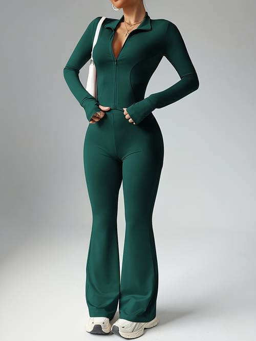 2026 spring summer womens 2pcs jacket flare pants leisure sports set zip thumb hole top high waist tight flare pants pre holiday
