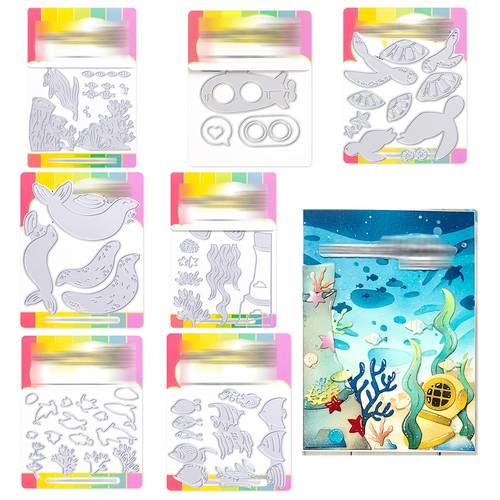 2026 new lovely marine animals pattern metal cutting dies and clear stamps stencil handmade template scrapbooking embossing birthday greeting card