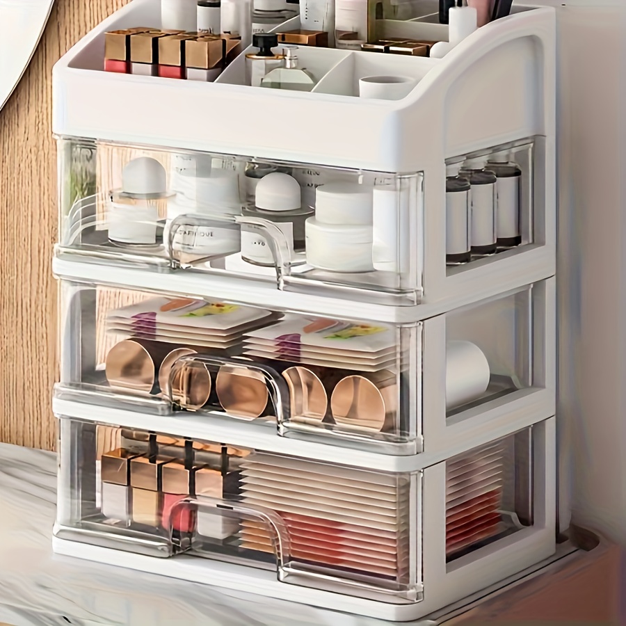 

1pc Large Capacity Cosmetic Organizer With Drawers - Pp Plastic, Countertop Mounting, Pull-out Shelf For Makeup Storage, Bedroom Plastic Storage Cabinet