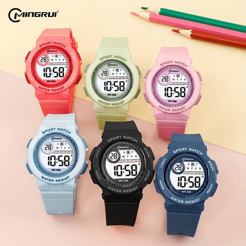 montre digitale couleur bonbon tendance avec alarme et minuteur | résistante à leau, fonction lumineuse, montre électronique multifonctionnelle pour cadeaux détudes et , boîtier en plastique et en tpu