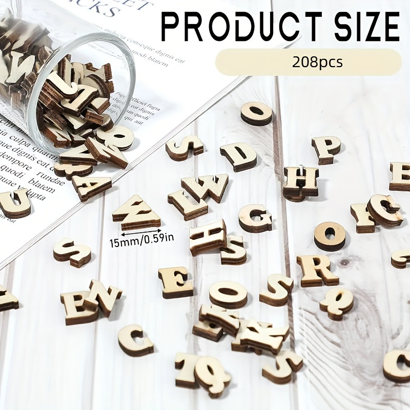 Image of 208pcs Of 15mm Letters, Mini A-z Wood Chips, Blank Wood Letters, Supplies For Art And Crafts