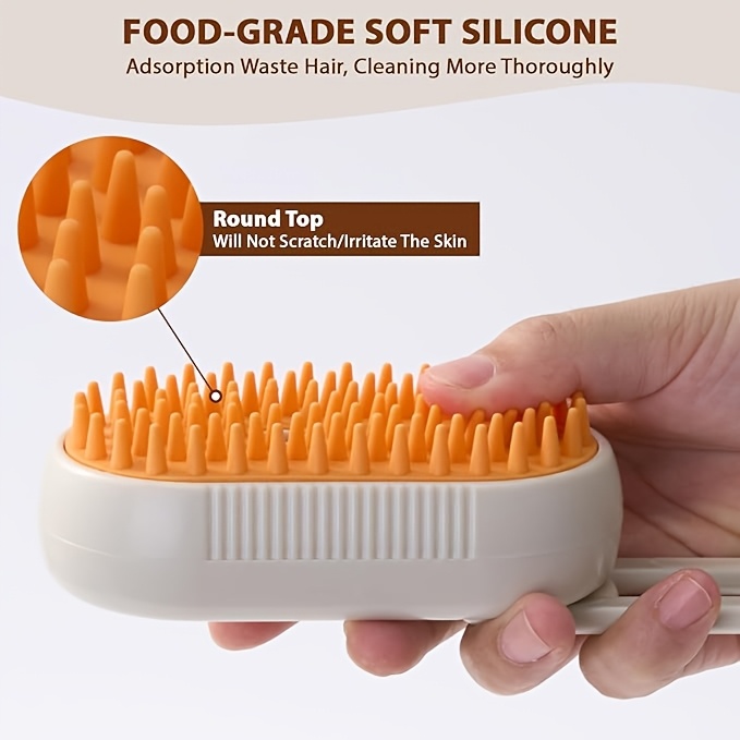 2件套猫用蒸汽刷，可充电式猫狗蒸汽刷，防静电猫用喷雾刷，按摩、清洁、脱毛、梳理，一站式服务！[白色和咖啡色] 商品详情 6