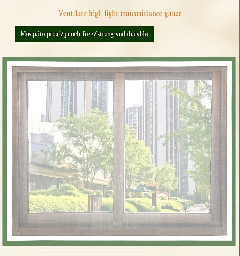 polyester anti mosquito window screen net self no drill installation mesh curtain for fly bug protection breathable transparent details 2