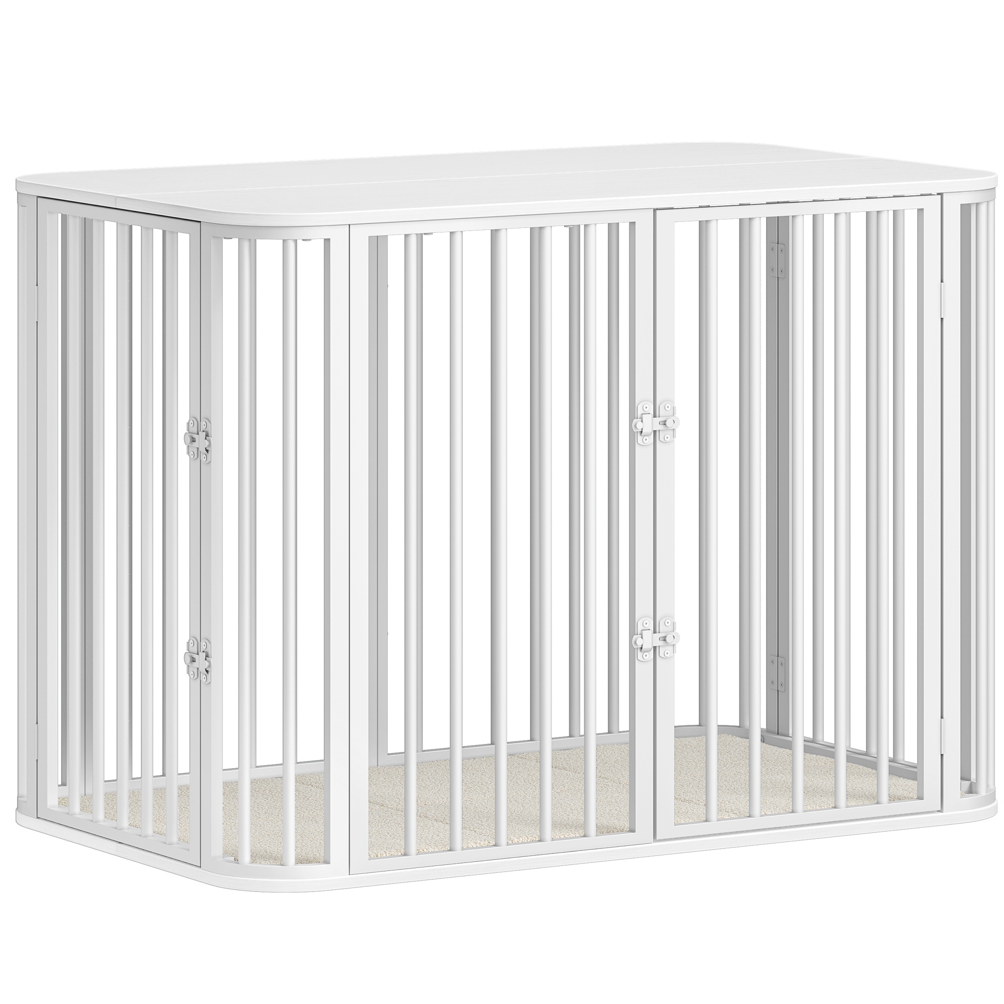 Dog Cage Furniture, Dog Box With Soft Cushion, Modern Multi-door Design, Side Table For Heavy Duty Wooden Dog Cages, Suitable For Large Dogs, 108 X 77.5 Cm, White
