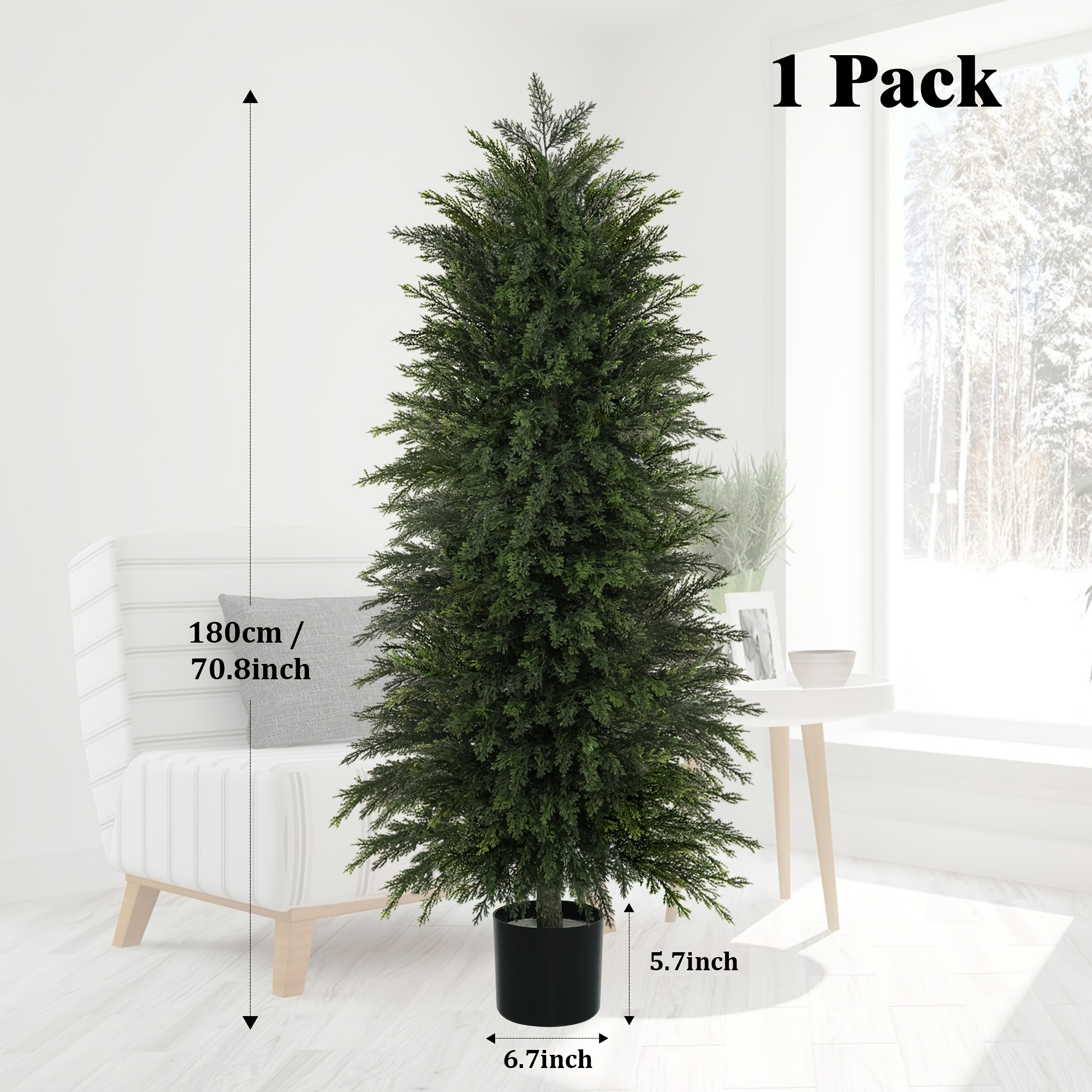 TEMU 1/2 Pack Artificial Cedar Topiary Trees, 6ft Uv Resistant Artificial Pine Tree, Faux Cedar Plants For Front Porch, Realistic Evergreen Shrub,