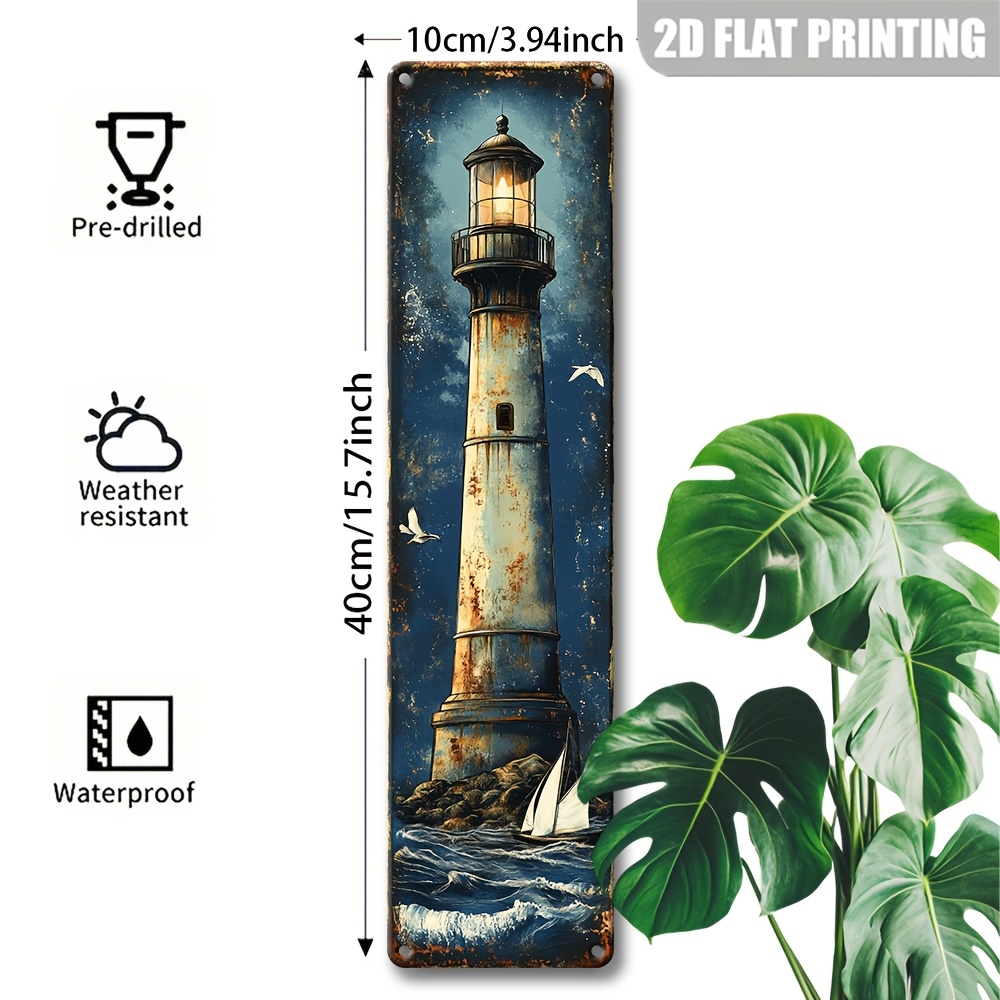 TEMU 2d Flat, Nautical Lighthouse Wall Plaque - Vintage 2d Flat Lighthouse Wall, Durable Nautical Beam For Indoor/outdoor, Suitable For Homes, Cafes,
