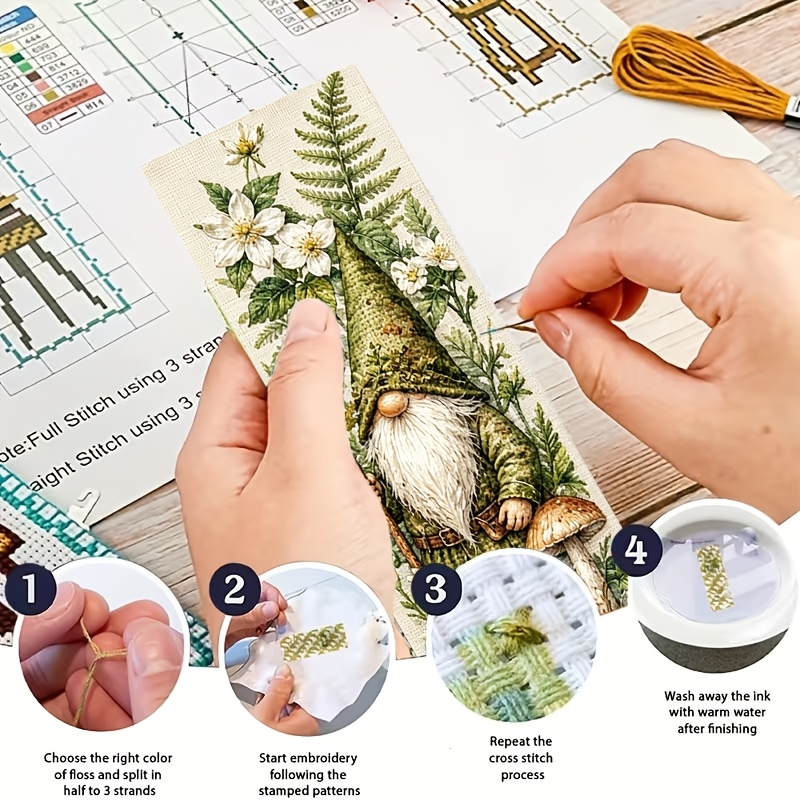 11-Carat Printed Cross-Stitch Bookmark Set, Forest Fruit Gnome Theme