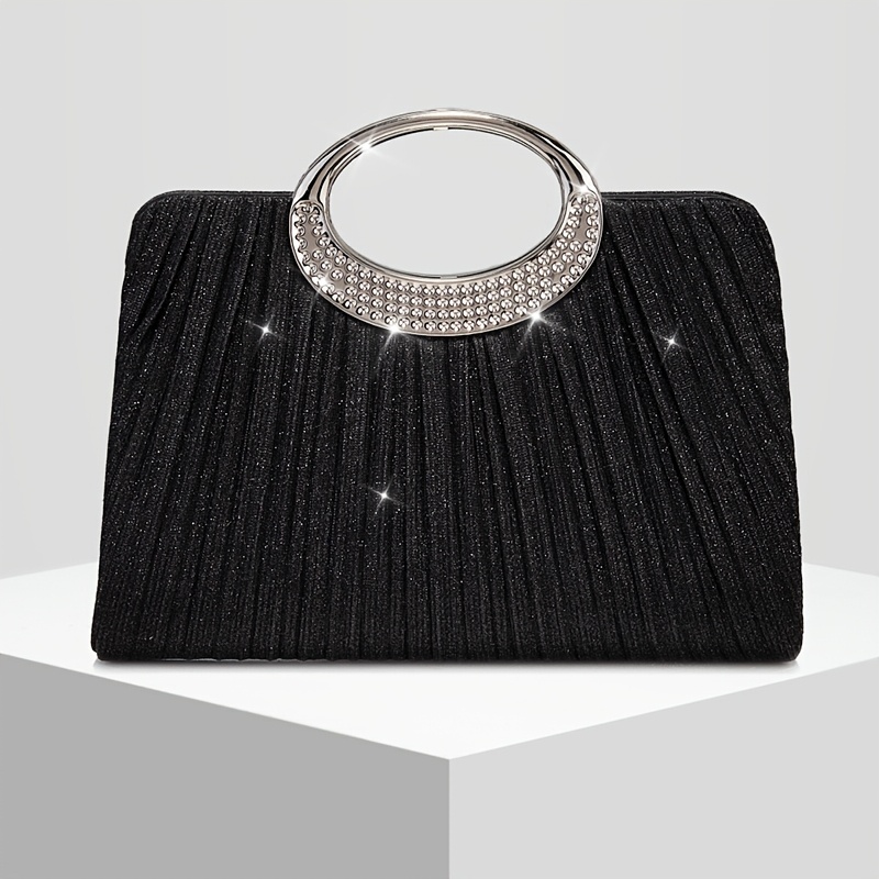 Image of New Women's Round Ring Pleated Shiny Evening Bag High-end Feel Clutch Bag Evening Bag For Dresses Handbag For Weddings, Perfect For Weddings, Conferences, Banquets, Parties, . Best Gift For Women