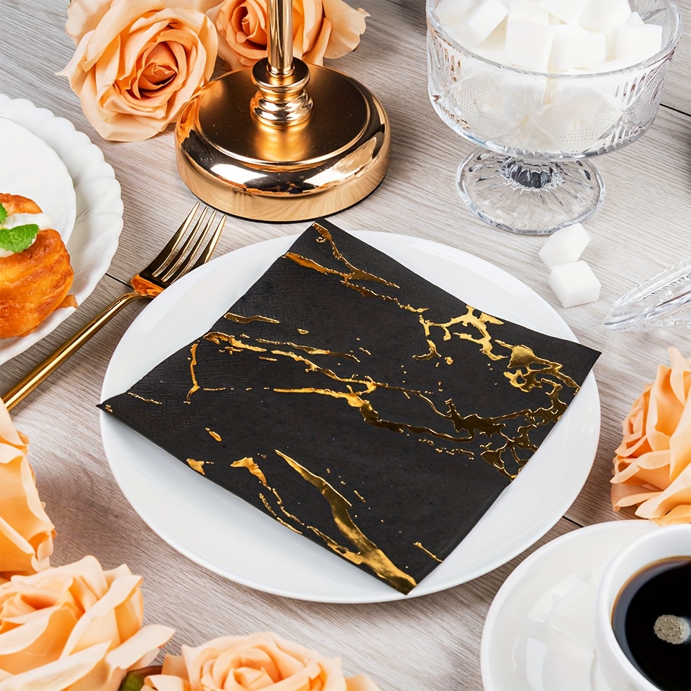 Image of 20 Sheets Of Black And Napkins With , Disposable Dinner Napkins For Special Occasions Like Birthdays, Parties, , Christmas, Halloween, Thanksgiving - Perfect For Anniversaries And Wedding Celebrations