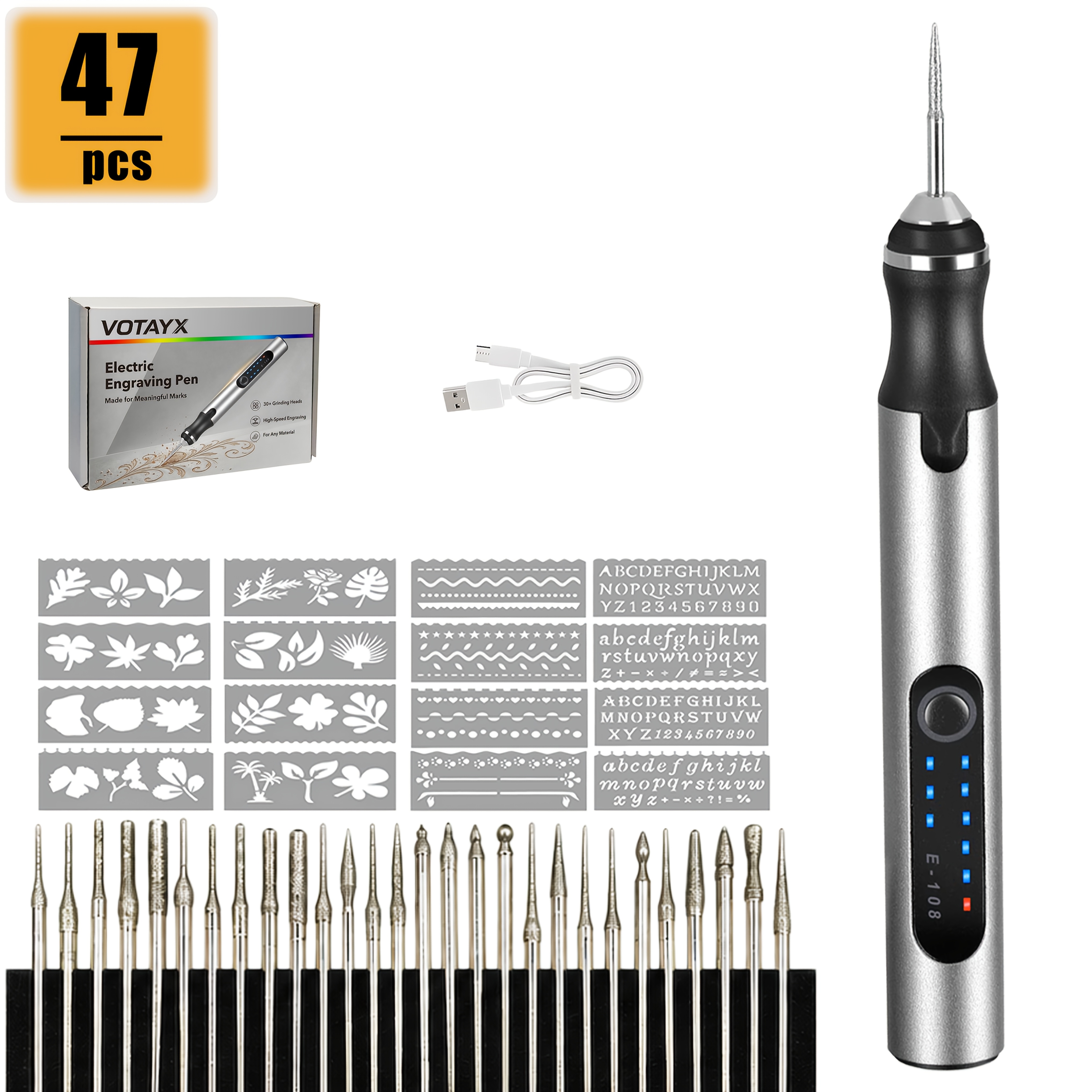TEMU 47/56/64pcs Usb Rechargable Engraving Pen Mini Electric Engraver Cordless Rotary Tools Portable Engraving Tool For Jewelry Wood Metal Stone