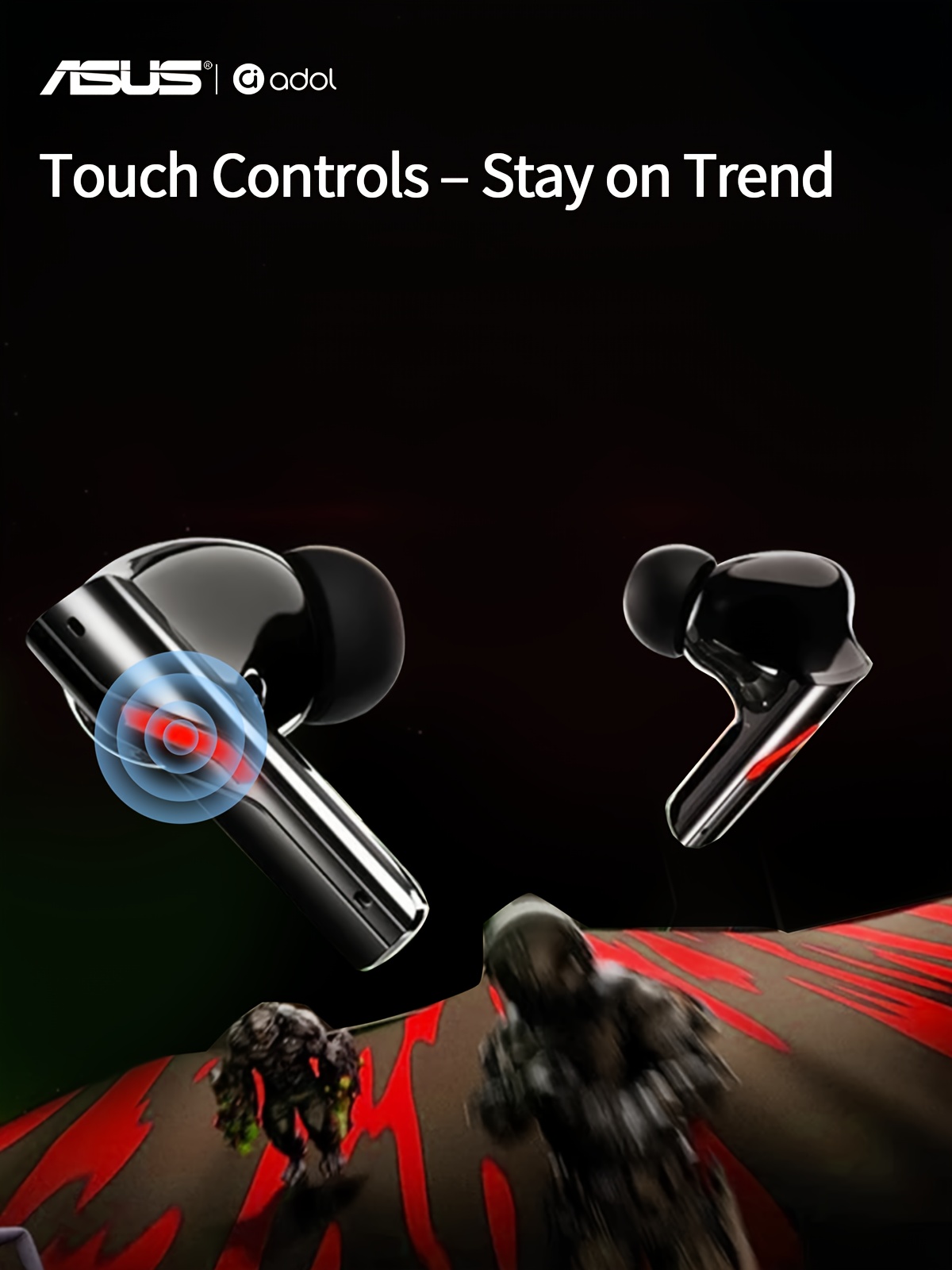 Écouteurs sans fil ASUS avec connexion stable 5.3, microphone intégré, grand diaphragme dynamique de 13 mm, étui de charge rapide Type-C, son stéréo HD, effets lumineux cool et écouteurs confortables pour le gaming et le travail, casque de jeu | Casque élégant