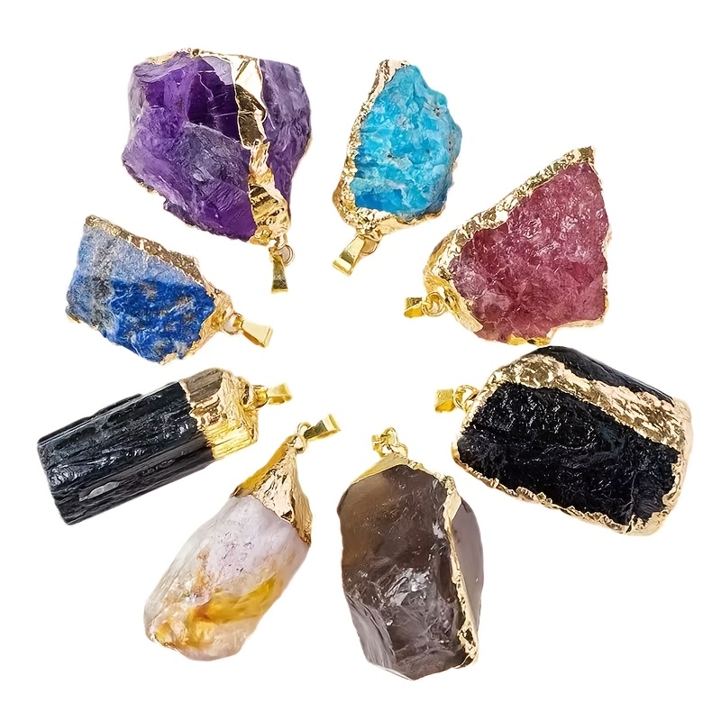 11pc Mixed Natural Rough Stone Pendant and Chain Set