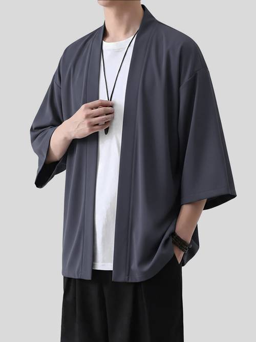 chemise kimono décontractée pour homme, coupe , couleur polyvalente simple couche, esthétique décontractée | tissu fluide, tailles , vérifier attentivement des tailles, taille chinoise, vérifier attentivement des tailles