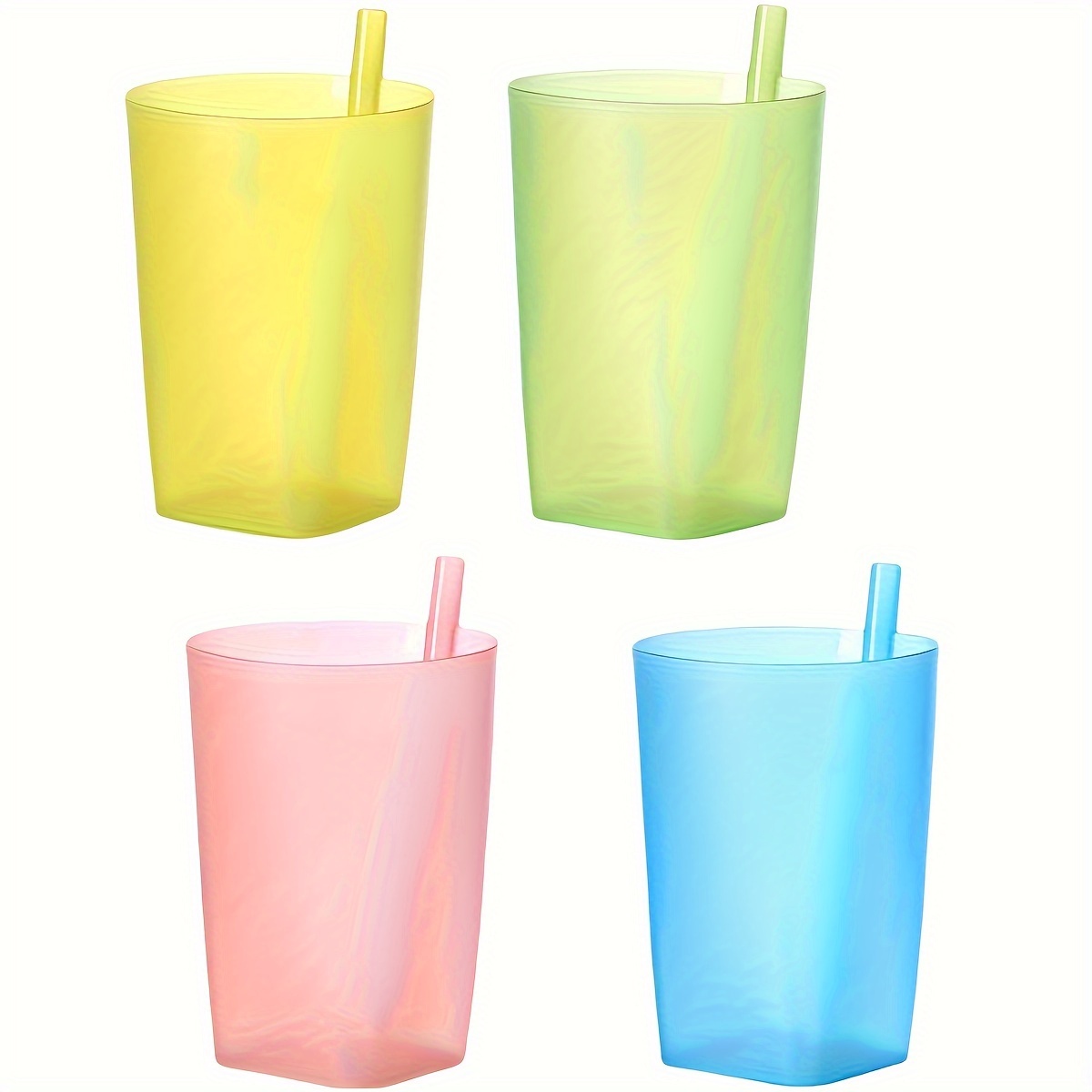 4pcs Integrated Straw Cup Summer Student Beverage Cup Juice Straw Cup Plastic Cup Outdoor Portable Water Cup 360ml