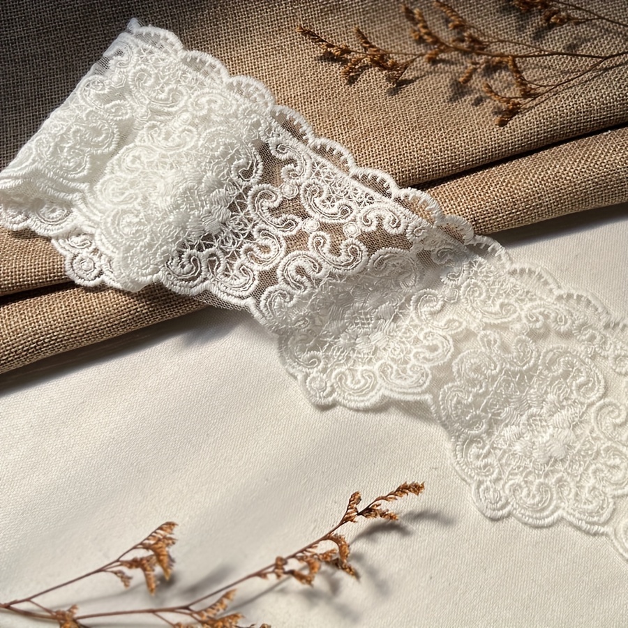 Image of White And Apricot Embroidered Lace Trim, 9cm Width, European Style Decorative Lace For Diy Crafts, Doll Dresses, And Garment Edging -