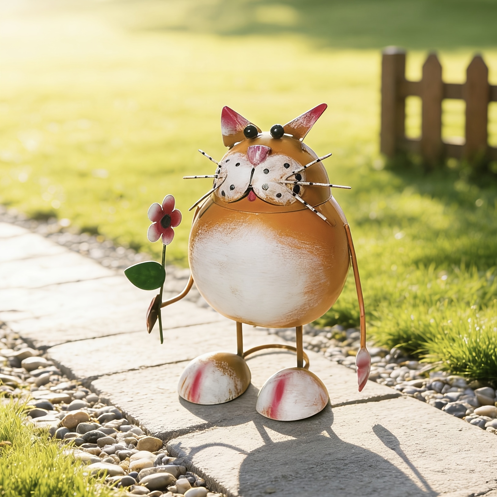 E-shop Niedliche Katzenförmige Eisenstatue | Rustikale Gartendeko für Frühling und Sommer, Ideal für Ostern und Valentinstag, Bodenmontage, Geeignet