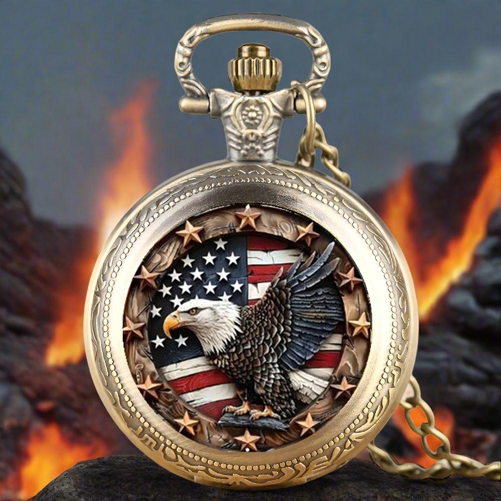 vintage bronze pocket watch with   and american   quartz movement   alloy strap durable alloy case ideal for everyday wear patriotic   quartz movement watch Product details 1