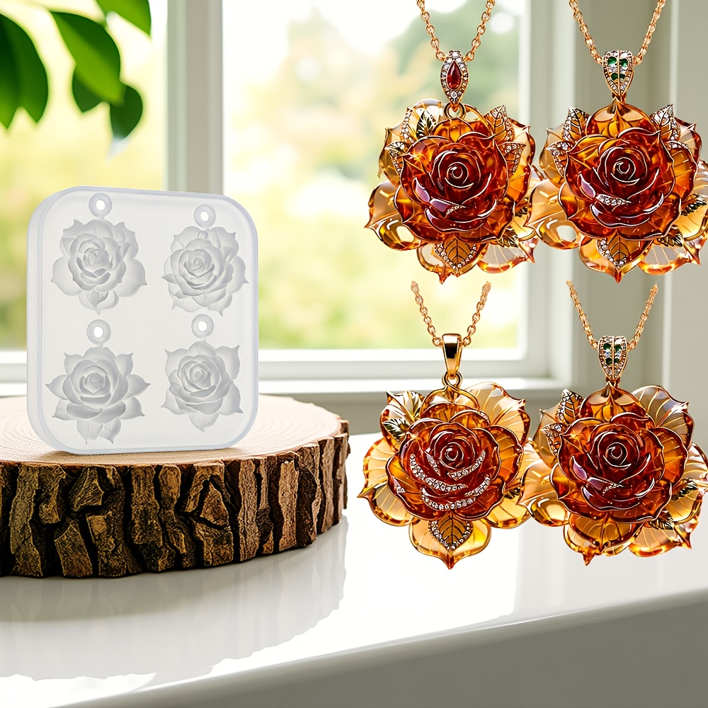 Image of 4- Rose Charm Mold Suitable For Resin, Reusable Silicone Mold With Hole For, Pendants & Jewelry Making - Wedding/ Crafts, Resin Mold For Handmade Gifts, European Series