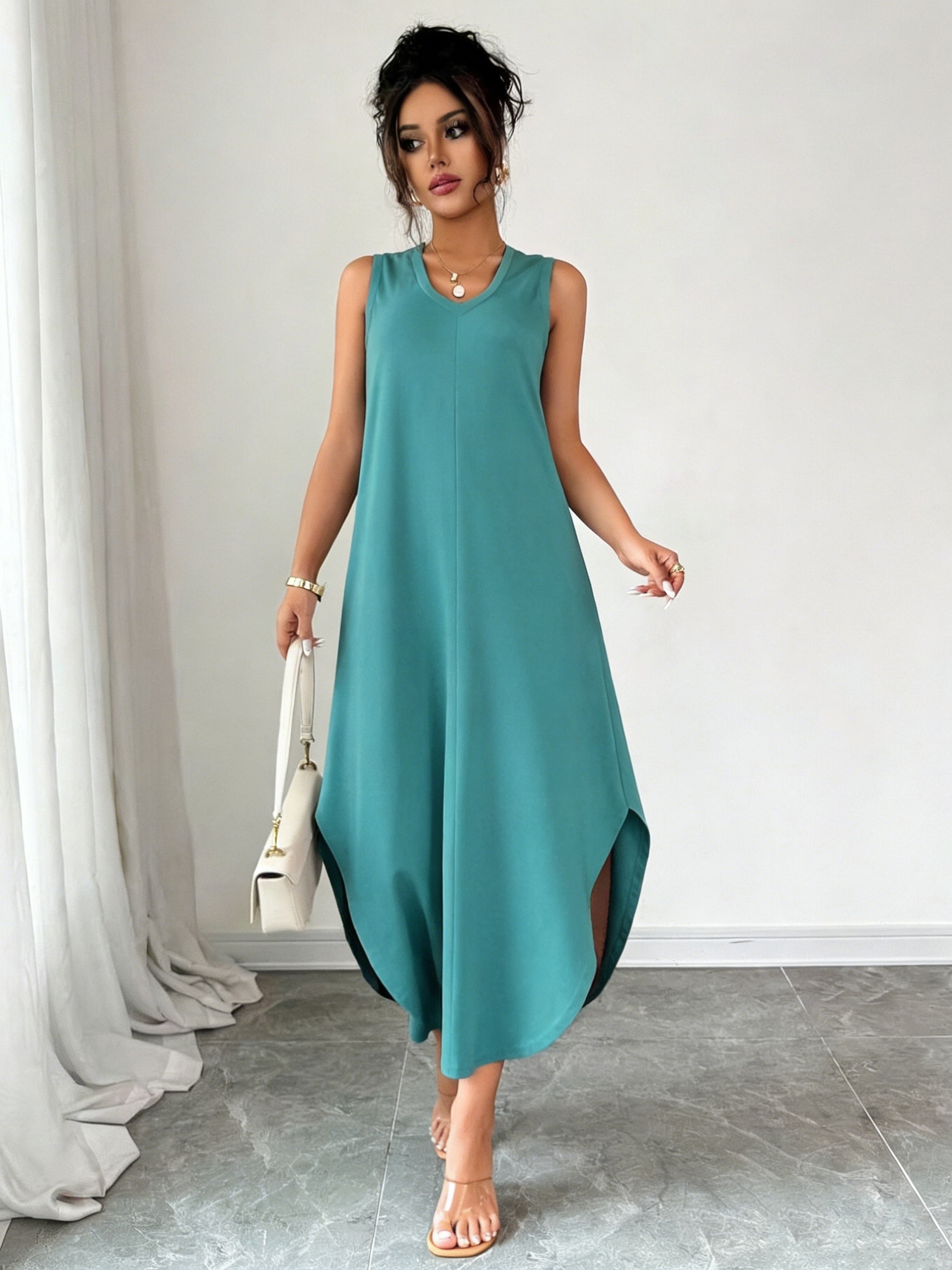 turquoise casual dress plus size sold on Temu United States style:C blue belle dress costume Black Petite Sequin Shoulder Teal dress 54.5L from shoulder to