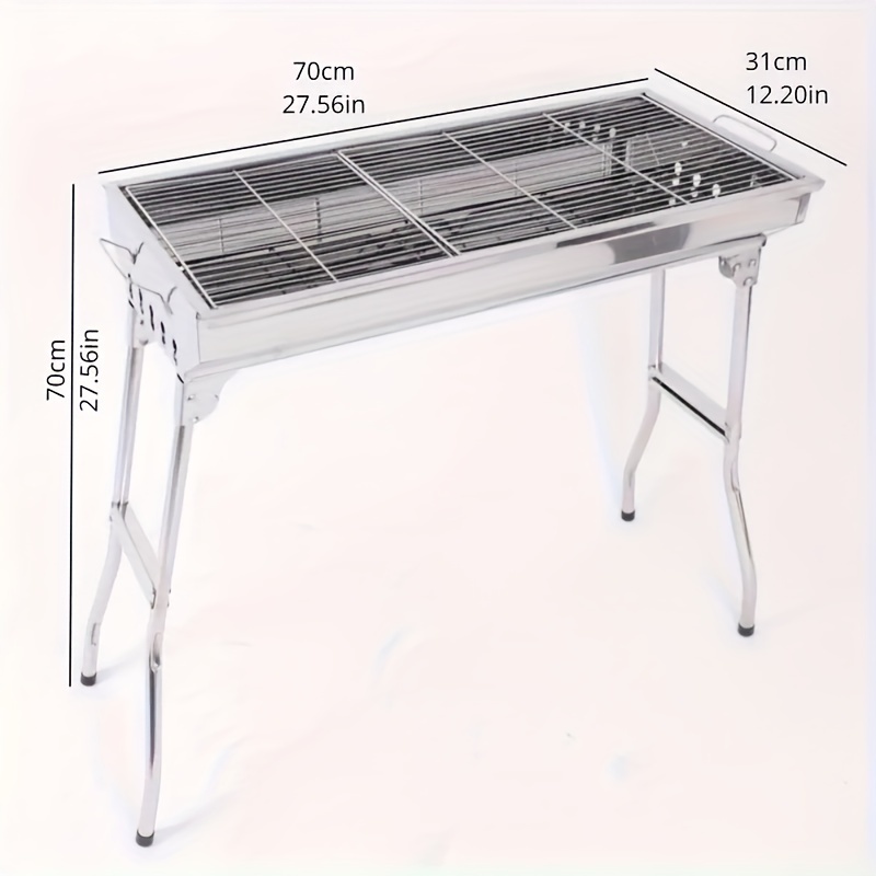 Durable Folding BBQ Grill - Polished Finish, Perfect for Outdoor Cooking & Sports Enthusiasts, Square Design, Metal Construction