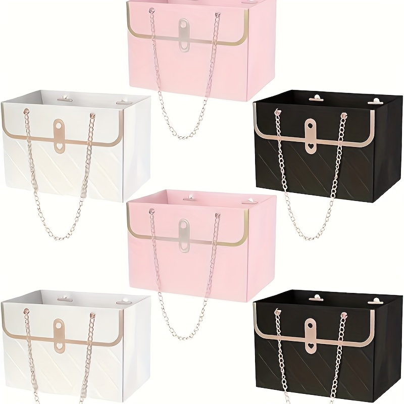 Image of Gift For Her/him 6pcs Flower Paper Gift Box Bouquet Storage Bucket Handbag With Metal Chain Flower Boxes For Arrangements Wedding Valentine's Mother's Day Birthday Bridal Showe