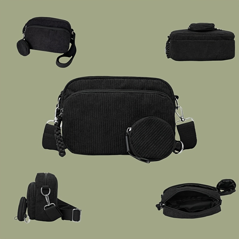 Image of Small Body Bag Women' Shoulder Bag Body Bag Corduroy Bag Large Capacity Multi-pocket Safe Zipper Closure With Coin Purse Handbag For Outdoor Work Commuting Women Handbag