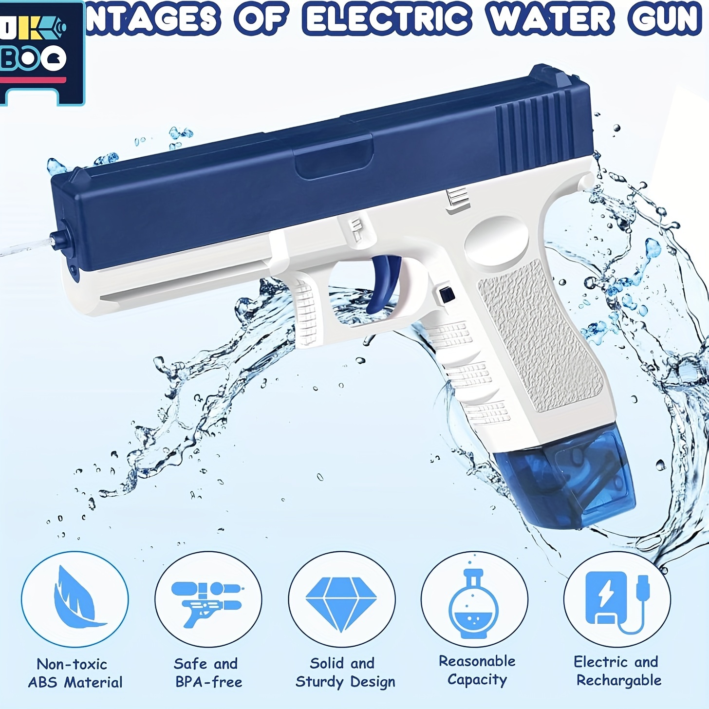  electric water gun for adults rechargeable usb charging with built in 500mah lithium battery safe non toxic bpa free abs plastic dual magazine outdoor pool beach toy details 1