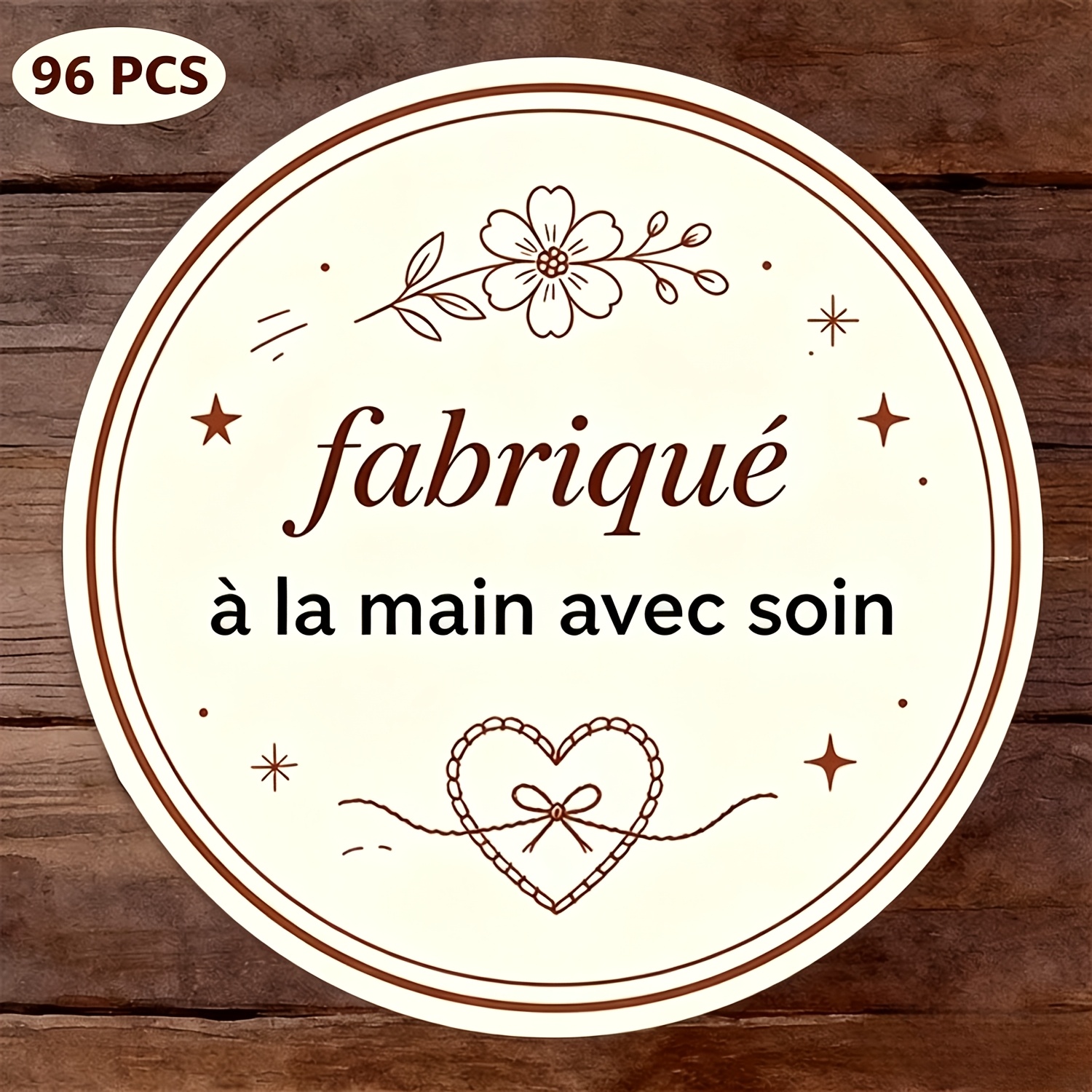 TEMU 96pcs Autocollants faits à de style français pour emballage cadeau - Étiquettes rondes avec " avec soin", fleurs et cœurs au trait, pour
