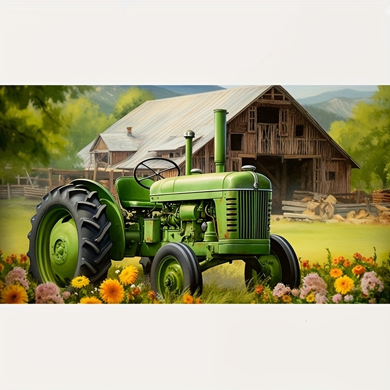 

5d Diy Diamond Painting Kit Farm Tractor Scene | Round Full Drill Diamond Embroidery Art | Abs Canvas Wall Decor Set 15.75x27.56 Inches | Home And Room Decoration