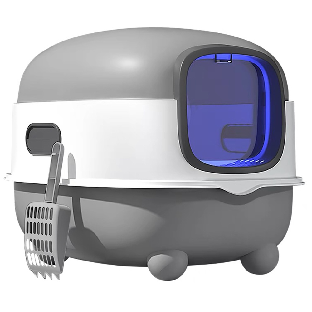 Image of Enclosed Cat Litter Box With System, 40x39x56cm, Dual Entry Design For Large Cats Up To 10kg, Plastic Drawer Cat Toilet With Scoop, Grey (anti-bacterial & Easy Clean)