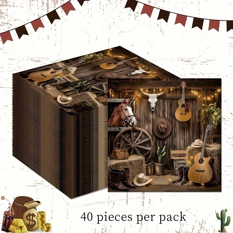 E-shop 1 Packung (20/40 Blätter) Western Cowboy Party-Servietten - Western Kaktus & Laternen Design, 2-lagiges Papier, geeignet für Cowboy-Partys,