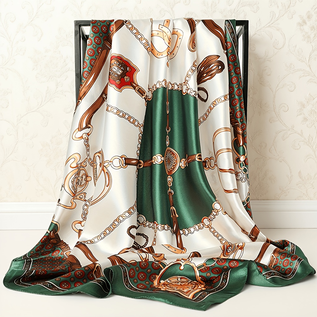 TEMU 1pc 90*90cm Large Handkerchief Scarf For Women, Air-conditioned Room Warm Scarf, New Style Neck Scarf, Trendy Printed Square Scarf, Fashionable