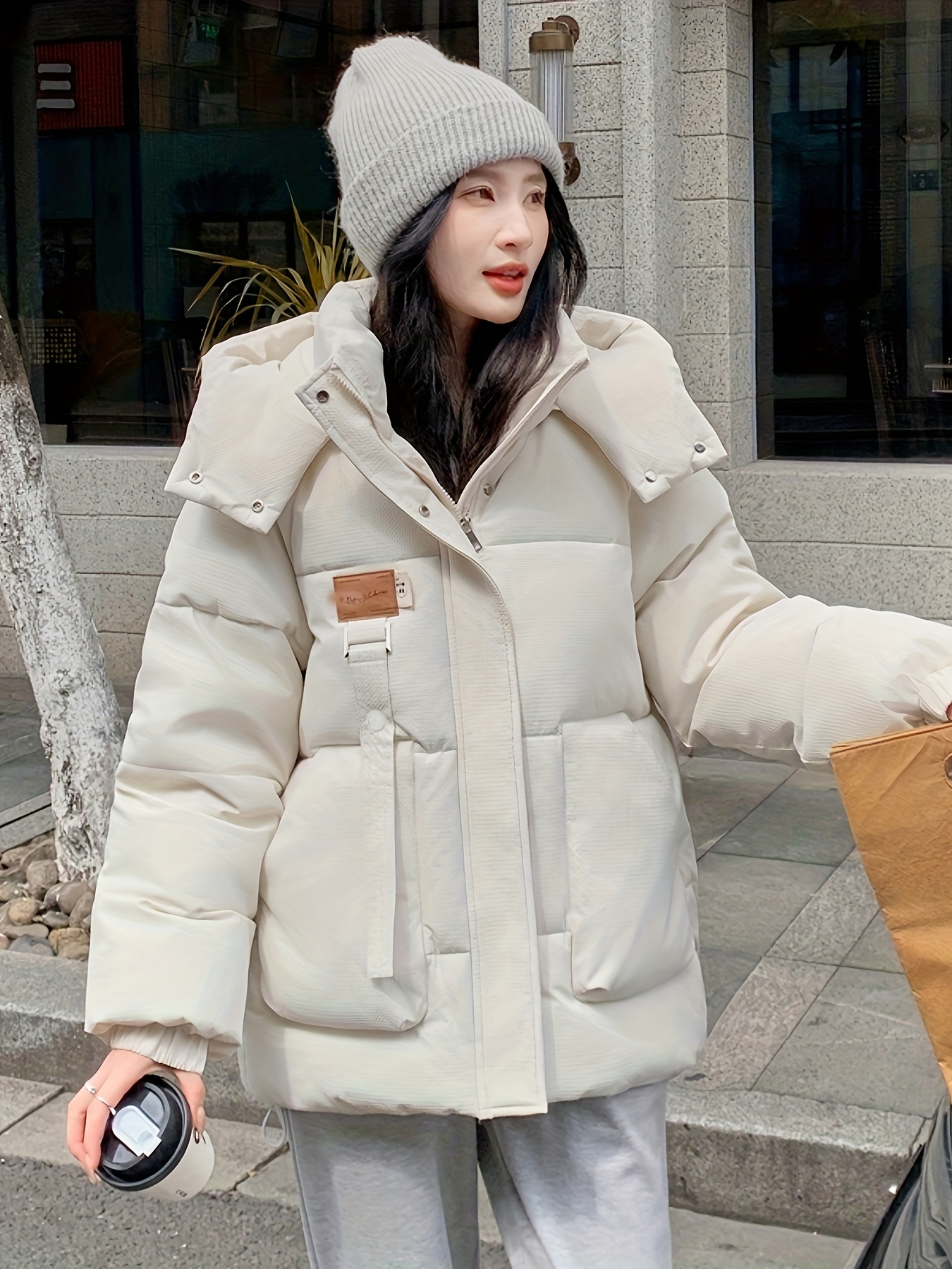 Women'S Winter Coat Thickened Beige Jacket with Hood, Loose Fit Cold  Weather Outerwear, Long Sleeve Coat for Everyday Formal Events Winter 