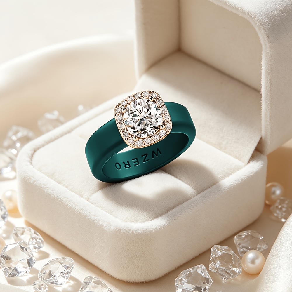 Women's Engagement Ring with Dark Green Silicone Band