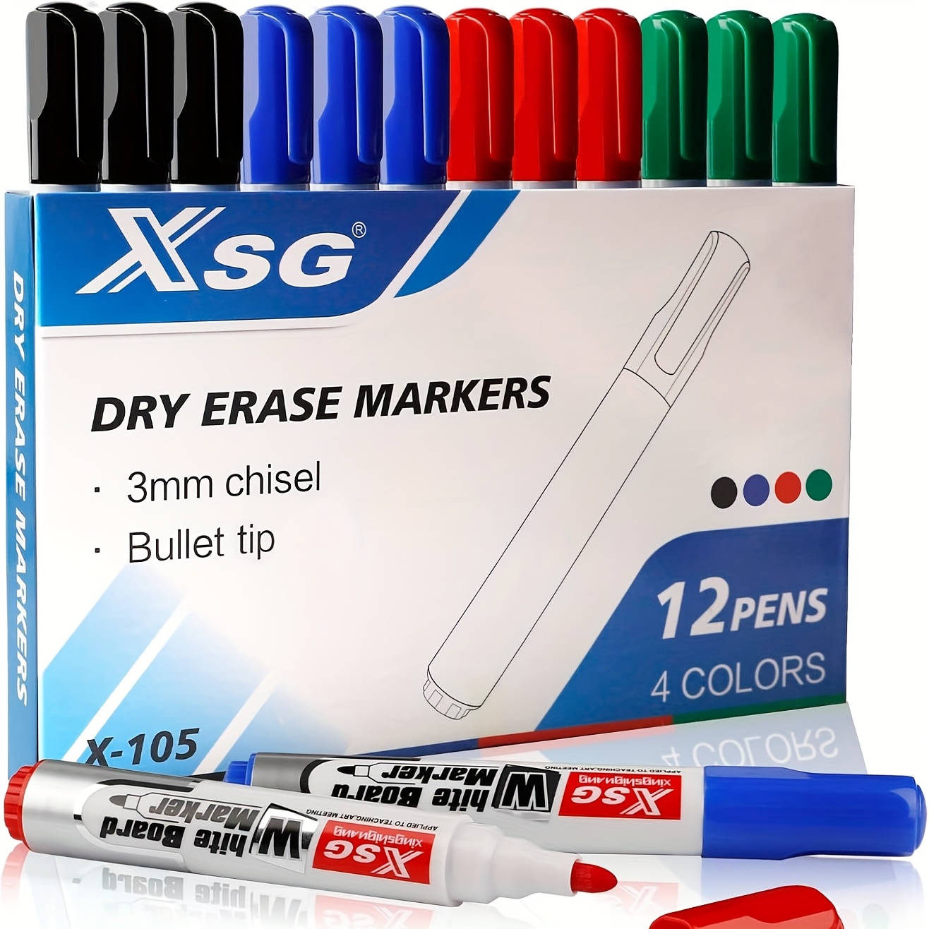TEMU Whiteboard Pens Markers, 4 Assorted Colors Dry Erase Markers, Home Office Supplies, Bullet Tip Low Odour Professional Art Supplies, Whiteboard