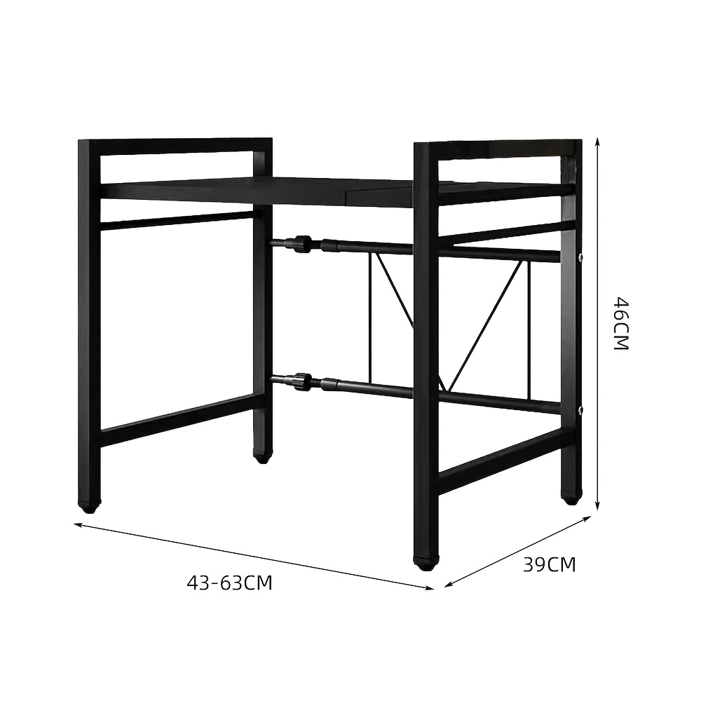 TEMU Adjustable Heavy-duty Double-layer Microwave And Oven Storage Rack | Expandable Space-saving Kitchen Organizer With Stainless Steel And Wooden