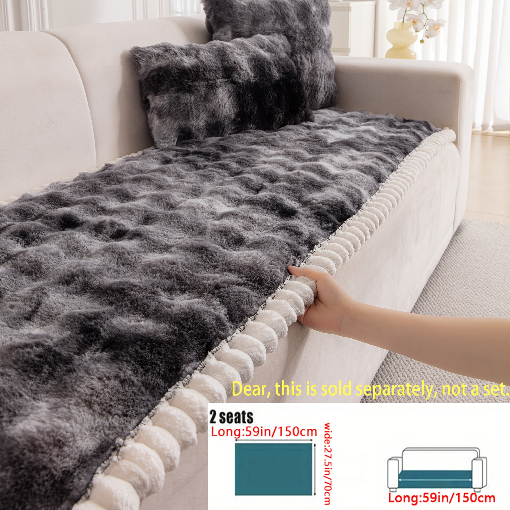 TEMU 1pc Thickened Rabbit Sofa Cushion, Luxury Velvet Sofa Cover Slip Resistant Washable Sofa Cover Living Room Furniture Protector Suitable For