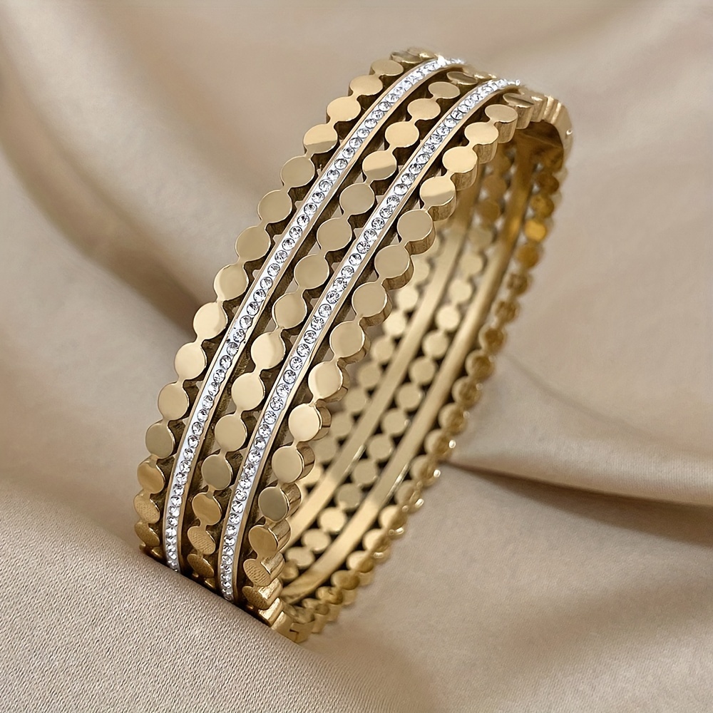 Image of Fashion Stainless Steel Brangle Bracelets With Luxury, For Men Women Vintage Cuff Jewelry Additions, Multi-row Round Nail Double Row Bracelet