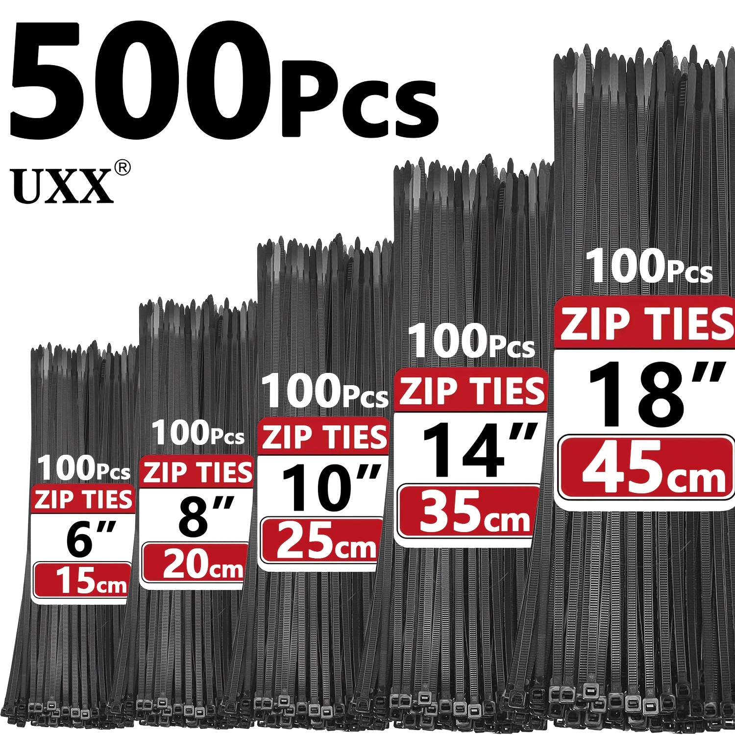 E-shop 6-18" Reißverschlussbänder, 40-70 lbs Zugfestigkeit, Hochleistungs-Kabelbinder mit Selbstverriegelung, Langlebige Nylon-Bundabdeckungen, für
