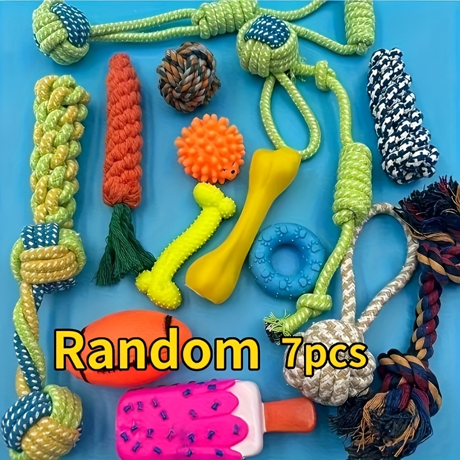 Image of 3/5/7pcs Knot Braided Rubber Pet Chew Toy Set For Outdoor Indoor Training And Teething Relief Suitable For Small Dogs Puppies Random Styles