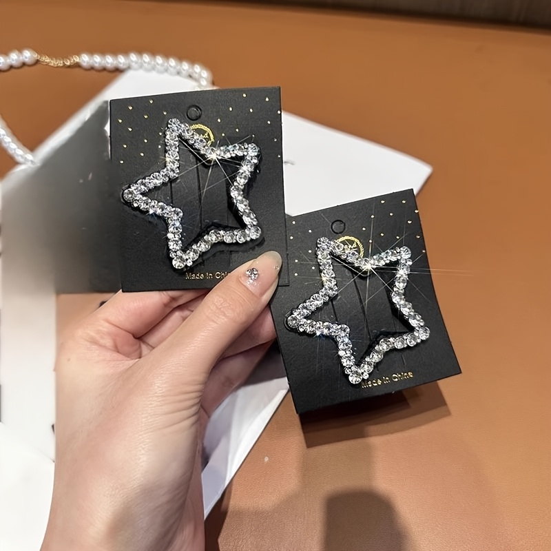 Image of 2pcs Rhinestone Five-pointed Star Hair Clips, Back Of Head Bb Clips For Women, Bangs And Side Hair Clips, Hair Clips, Simple Star Hair Clips, Gift For Eld, Gift For