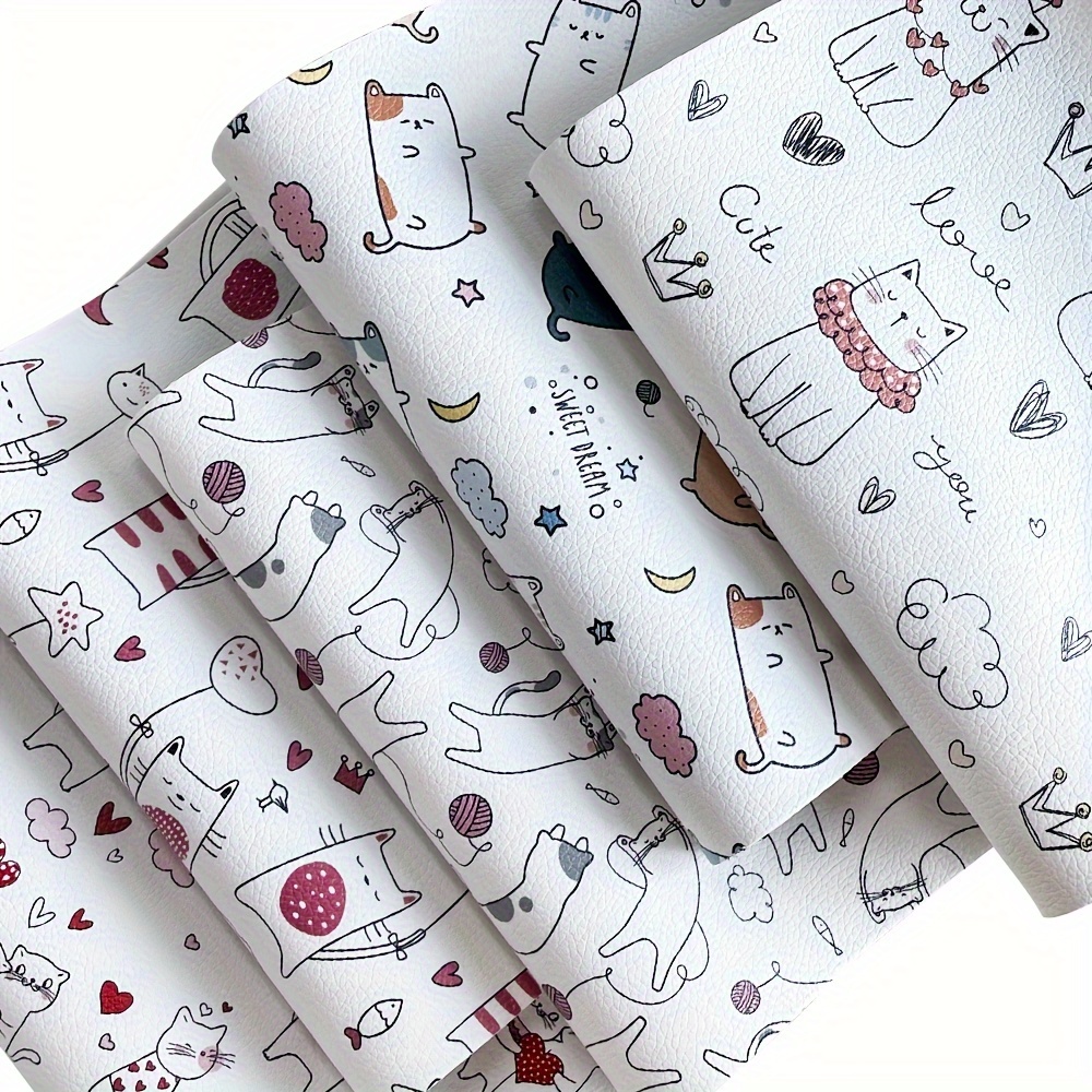 Cute Cat A4 Faux Leather 5pcs Set, 8.26 X Inches (21 Cm X 30 Cm) For Handmade Candy Boxes, Candy Baskets Handicrafts, Etc