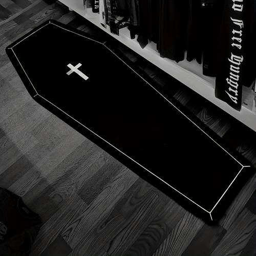 gothic coffin shaped doormat 7mm thick polyester irregular rectangle mat suitable for bedroom living room entryway halloween juneteenth st patricks decor gothic room accent contrast non slip backing