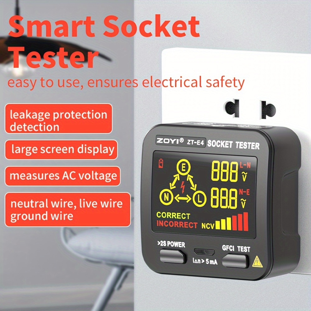 

Zt-e4 Outlet Tester Lcd , 3- Ac 120v Tool, Receptacle Tester Tester