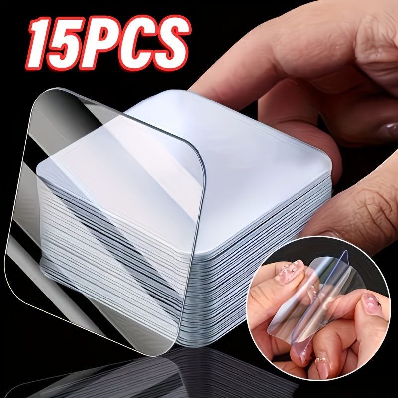TEMU 15pcs Heavy Duty Clear Double Sided Adhesive Pads, No Drill Removable Strong Sticky Mounting Tape For Glass, Metal, Plastic, Stone & Drywall