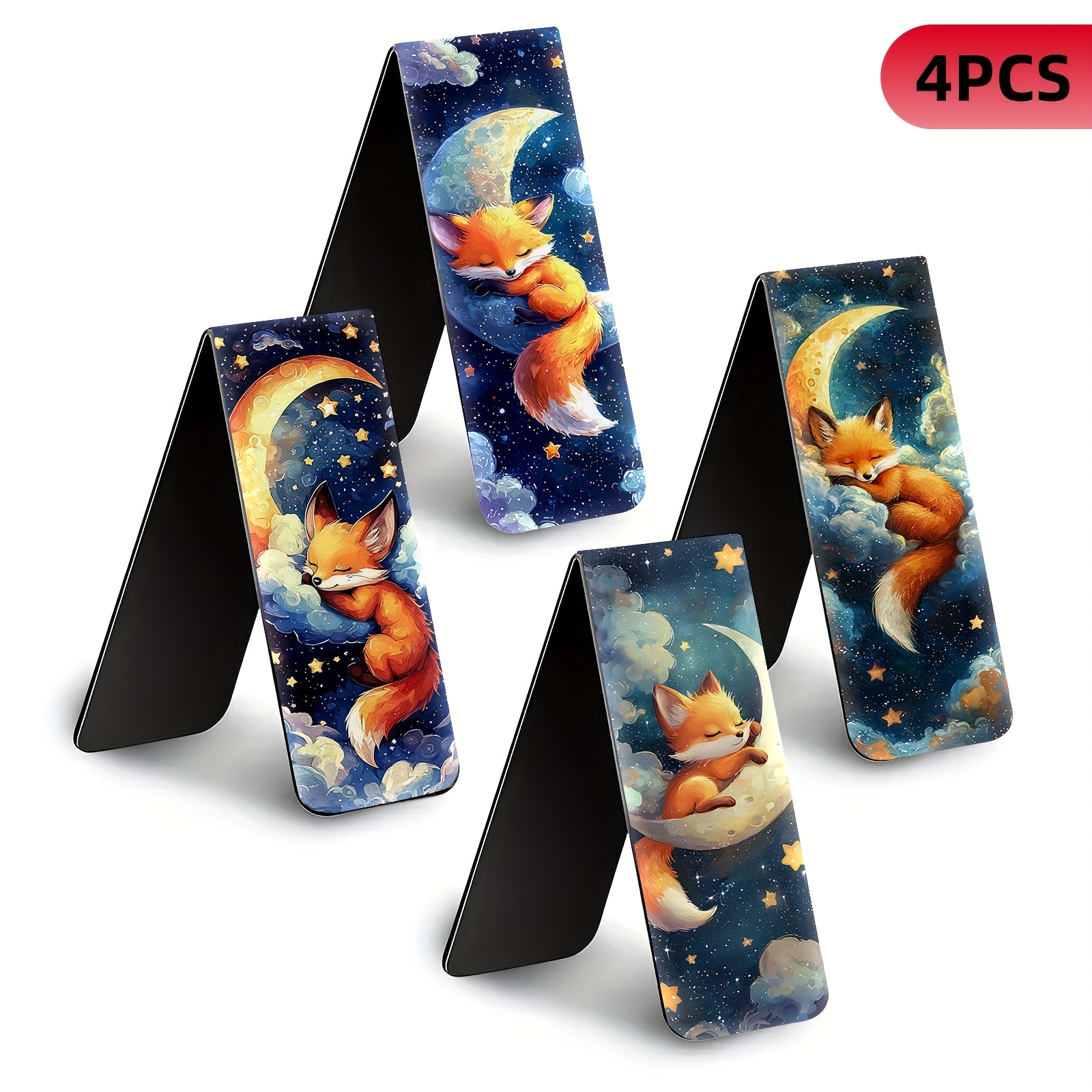 Image of Set Of 4 Magnetic Bookmarks | Foldable Page Clips | Bookmark Set Featuring And The Moon | High-definition Color Printing, And Durable | Suitable For Books, Planners